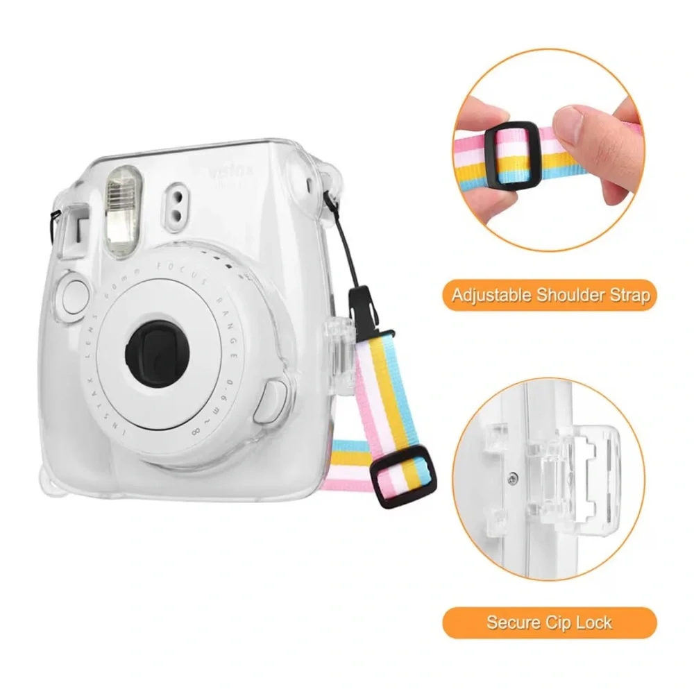 Fujifilm instax mini 8 Clear Instant Camera Case with Pastel Rainbow Strap